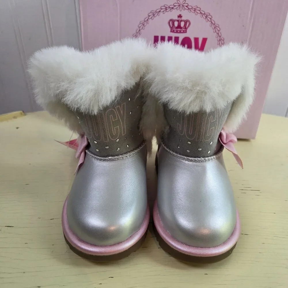 JUICY COUTURE JJK LIL PERRIS TODDLER SILVER EMBELLISHED BOOTS SIZE 5 NWT
